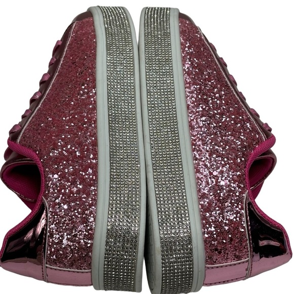 New Pink Glitter White w Rhinestone 2” Platform Festival Party Sneakers Size 7.5 - Picture 16 of 16